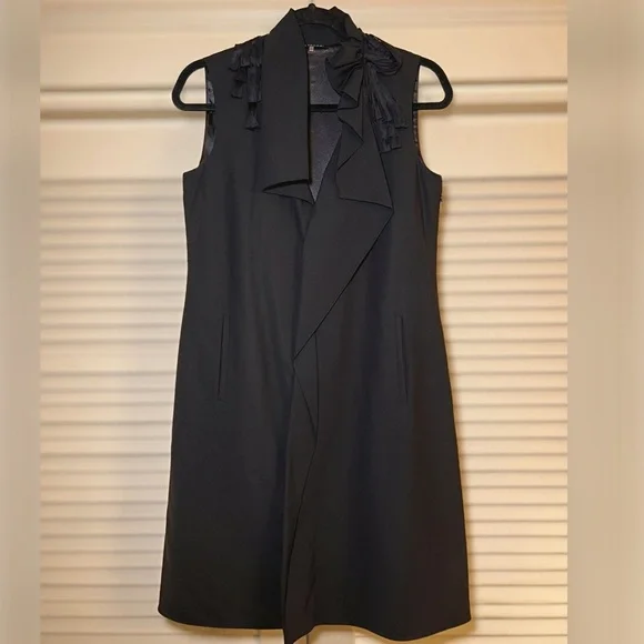 Elie Tahari Sleeveless Wool Dress Blazer Asymmetrical Ruffle Neckline size 2 - Picture 1 of 11